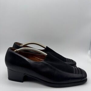 Mephisto Air-Relax Black Leather Square Toe Block Heel Slip On Pumps Womens 10